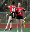 Wasilla's Makayla Compton and Daphne Olsen celebrate a touchdown during a win over Colony-Palmer. Bruce Eggleston/matsusports.net