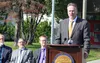 Gov. Mike Dunleavy address the public at Wasilla Middle School Friday morning regarding the second special session slated to start July 8 at WMS. Tim Rockey/Frontiersman/