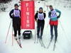 Sydney Thielke, Anjanette Steer and Lorene Lynn pose at the finish line during the Mat-Su Icicle Double at the Government Peak Recreation Area near Palmer. The Mat-Su Ski Club hosted the even