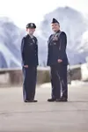 ROBERT DeBERRY/Frontiersman Valley squadron commander Keith
Hinther and cadet commander for the Mat-Su Minuteman Jennifer
Coisman stand on the tarmac at the Palmer Airport.