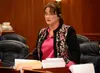 Sen. Lora Reinbold, R-Eagle River, speaks Tuesday, May 10, 2022 on the floor of the Alaska Senate at the Alaska State Capitol in Juneau, Alaska. James Brooks / Alaska Beacon