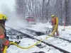Central Mat-Su firefighters took about 20 minutes Sunday to
extinguish the smoldering ties and fiberglass of an electrical fire
at an Alaska Railroad switch. Courtesy of Jack Krill Jr., Centr