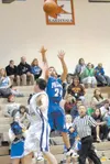 Photo courtesy of Roberta Niver Palmer senior Brennan Bohman
heaves up a shot during a consolation win over Skyview on the
second day of the Northern Lights Conference Championships at
Skyvie