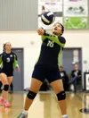 McKaelyn Davidovics keeps play alive during a Redington volleyball win over Hutchison. Bruce Eggleston/matsusports.net