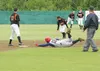 ROBERT DeBERRY/Frontiersman Alaska Road Warrior infielder Carl
Brent slides into second base during Alaska’s 13-3 win over West on
Thursday.