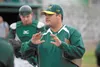 Mat-Su Miners head coach Chris Gordon talks to the team before the start of Friday's practice at Hermon Brothers Field in Palmer. ROBERT DeBERRY/Frontiersman.com