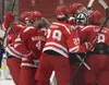 The Wasilla Warriors celebrate a 4-2 semifinal victory over Homer, Friday at the North Star Conference tournament at the Soldotna Regional Sports Complex. The Warriors followed Saturday with 