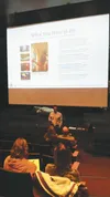 Tim Leach addresses officials and local residents at presentation on energy rebate information. Officials with Alaska Housing Finance Corporation, MEA, and the Alaska Industrial Development a