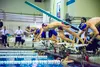 Camren Hancock of Wasilla dives off the blocks into his 100 breastroke event during Valley Invite at the Palmer Pool. Hancock placed second with a time of 1:04.70. Katie Stark/For the Frontie