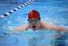 Wasilla High's Ben Henderson competes in the 50 breaststroke during the SoHi Pentathlon Friday, Sept. 22, 2017, in Soldotna. Jeff Helminiak/Peninsula Clarion