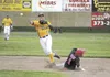 Mat-Su infielder Nash Knight tags the bag and makes the throw from second as Jordan Hein slides in to help the Miners complete an eighth-inning double play during a 6-3 loss to the Peninsula 
