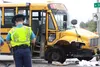 No injuries were reported when a pick-up truck collided with a school bus at the intersection of Stringfield Road and Bogard Road on Tuesday, August 18, 2015. Both vehicles were towed from th