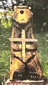 In 2018, a local wood carver created 'Gladly,' so named after a popular hymn, "Gladly, the Cross I Bear." The bear is important to the parish, and recently someone removed the cross, which pa