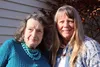World War II survivor Lily Empie and her friend Janet Goard smile for a photo oustide their church, Faith Bible Fellowship, in Big Lake on Oct. 8. CAITLIN SKVORC/Frontiersman.com