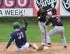 Mat-Su Kellen Strohmeyer is forced out at second during a win over the Peninsula Oilers Sunday, July 7, 2024, at Hermon Brothers Field in Palmer. J. David McChesney/Frontiersman