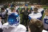 Longtime Palmer head coach Rod Christiansen speaks with his team following a 26-20 win over Wasilla in the 2013 Potato Bowl. Palmer and Wasilla meet tonight in the 36th Potato Bowl. Christian