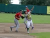 Mat-Su’s Erik Webb tries to avoid the tag of Peninsula Oilers infielder Victor Carlino during a 5-0 win over the Oilers Friday, July 19, 2019, at Hermon Brothers Field In Palmer. Webb was cau