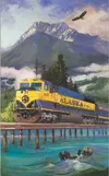 The 2012 ARRC annual print is titled “Seward Solidarity” by Wasilla artist Taffina Katkus. The oil painting depicts a collage of scenes from the railroad’s southern terminus, in the harbor to