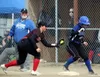 Kenai third baseman Kylie Stynsberg tries to tag Palmer's Abbie Wardhaugh out in a 16-14 loss to the Moose during the Northern Lights Conference tournament Friday, May 24 in Palmer.  Bruce Eg