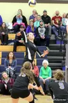 Susitna Valley senior Robin Spaulding hits the ball over the net during a win over Holy Rosary earlier this season. Spaulding and the Rams open 2A state tournament play against Petersburg Dec
