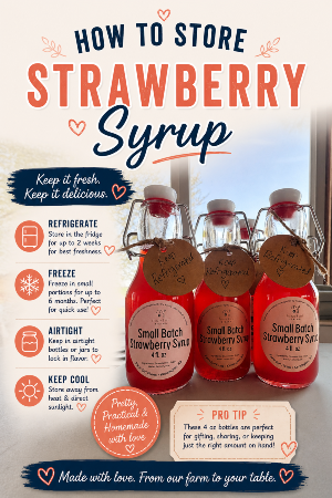 strawberry tops recipe, how to store strawberry syrup, what to do with strawberry tops