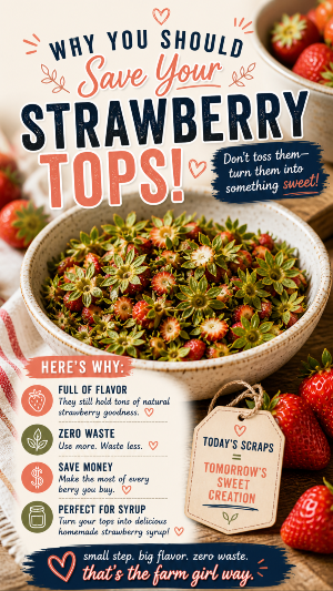 strawberry tops, strawberry tops recipe, strawberry syrup from strawberry tops, what to do with strawberry tops