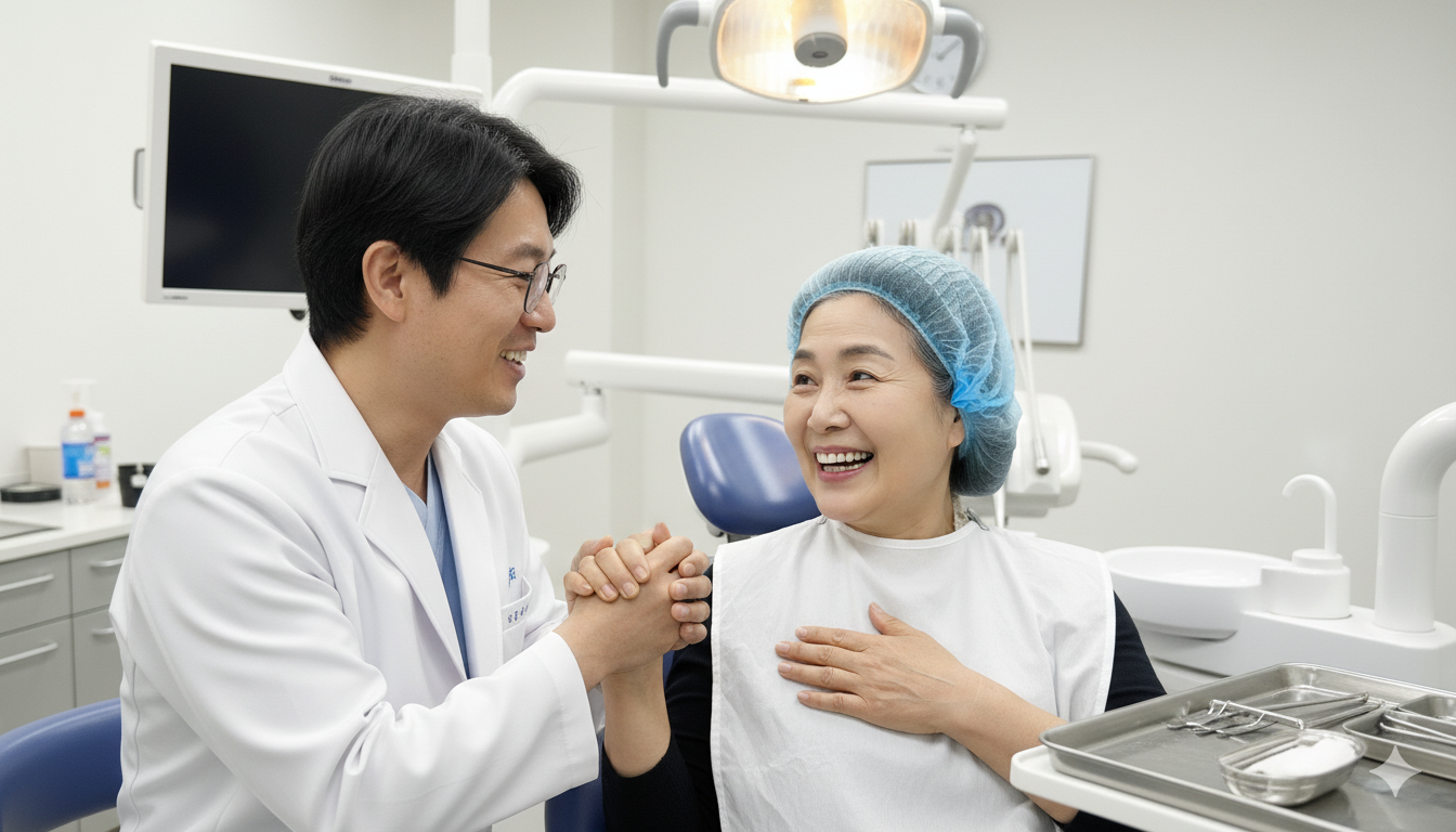 A patient with a satisfied expression after a successful dental implant procedure