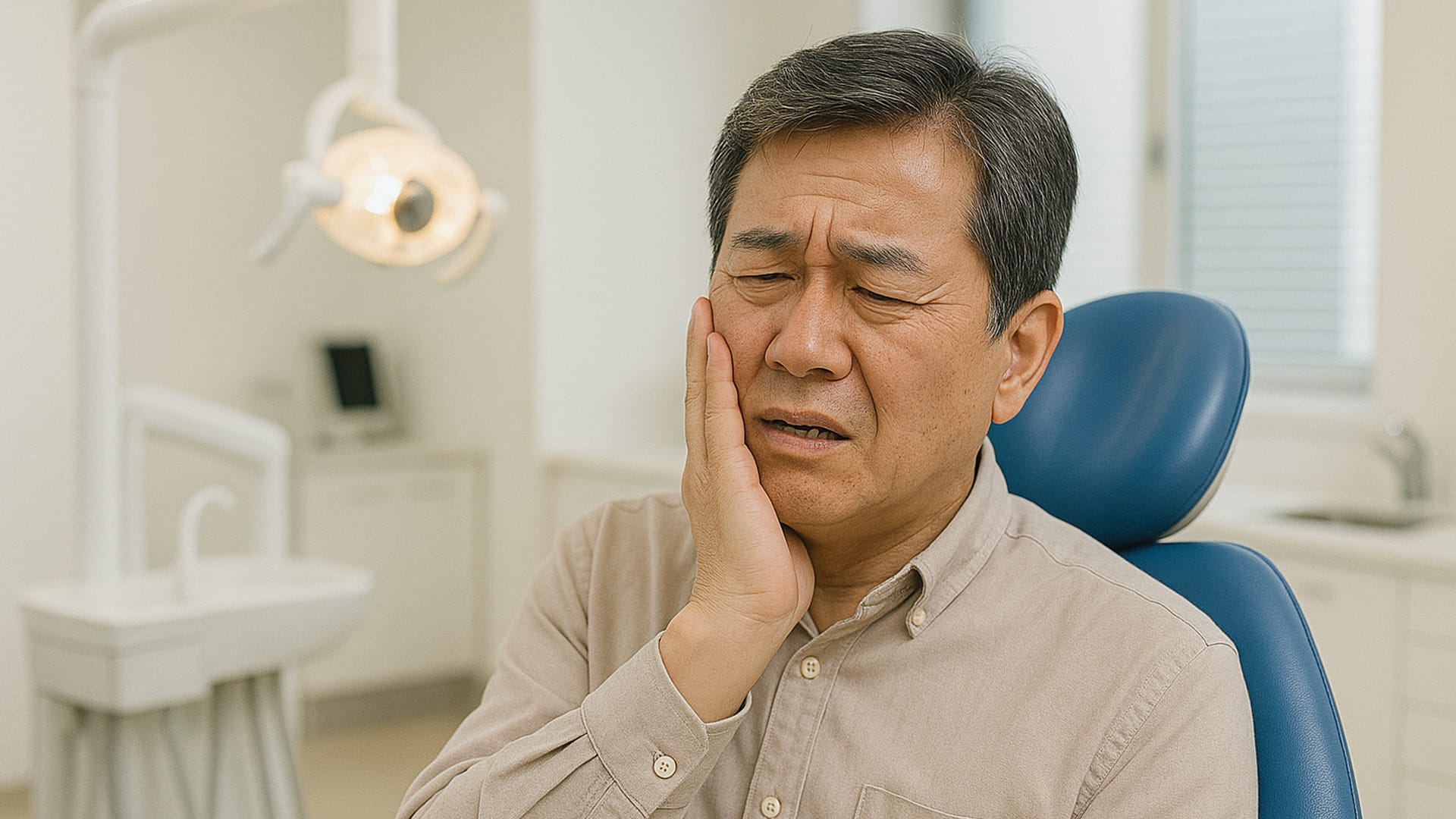 당뇨 임플란트 부작용으로 스트레스를 받고 있는 환자의 모습