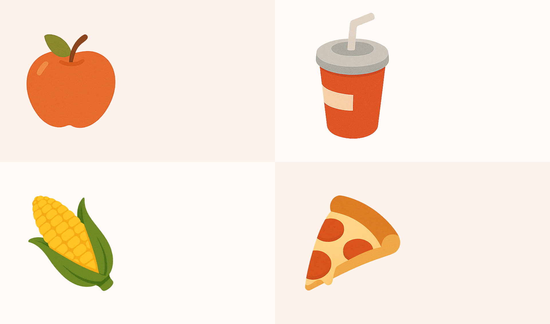 딱딱한 견과류/통사과 등 교정 중 피해야 할 음식과 요거트/얇게 썬 사과 등 안전한 대안 음식을 대비하여 보여주는 일러스트