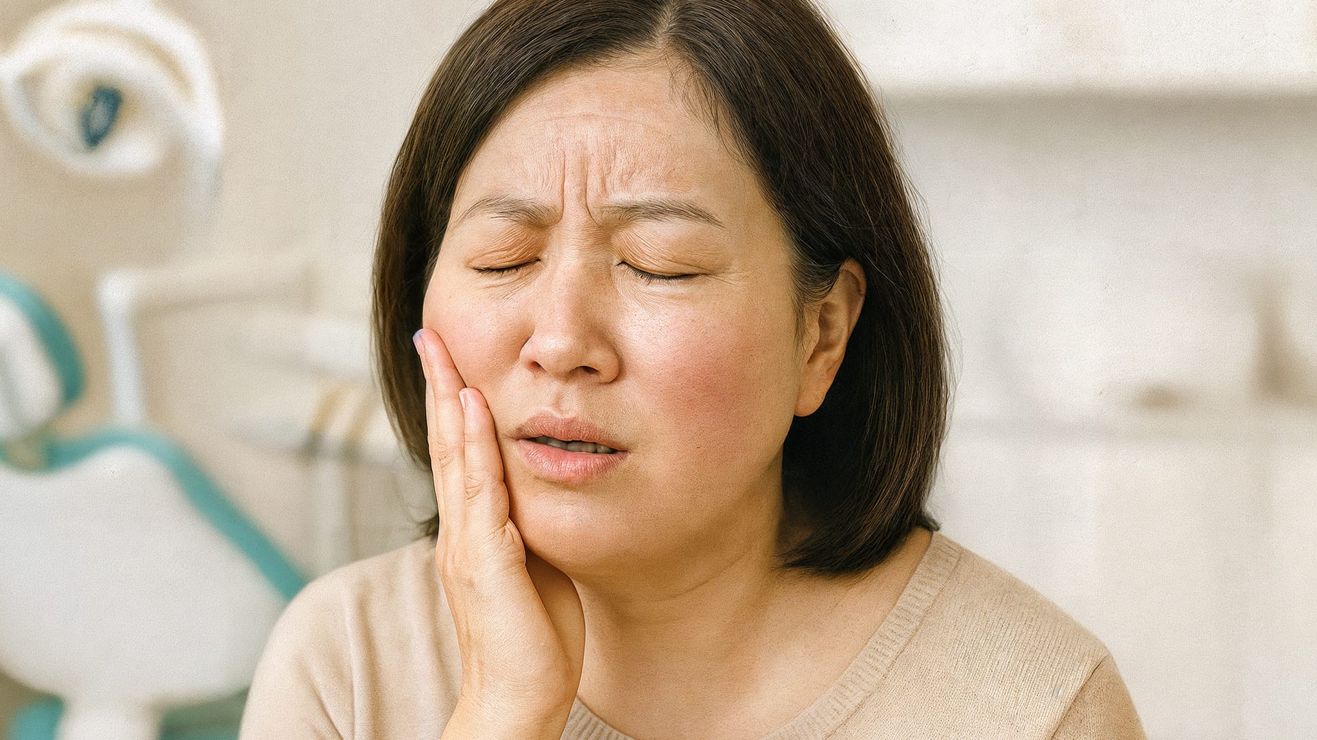 A patient expressing distress due to severe dental pain