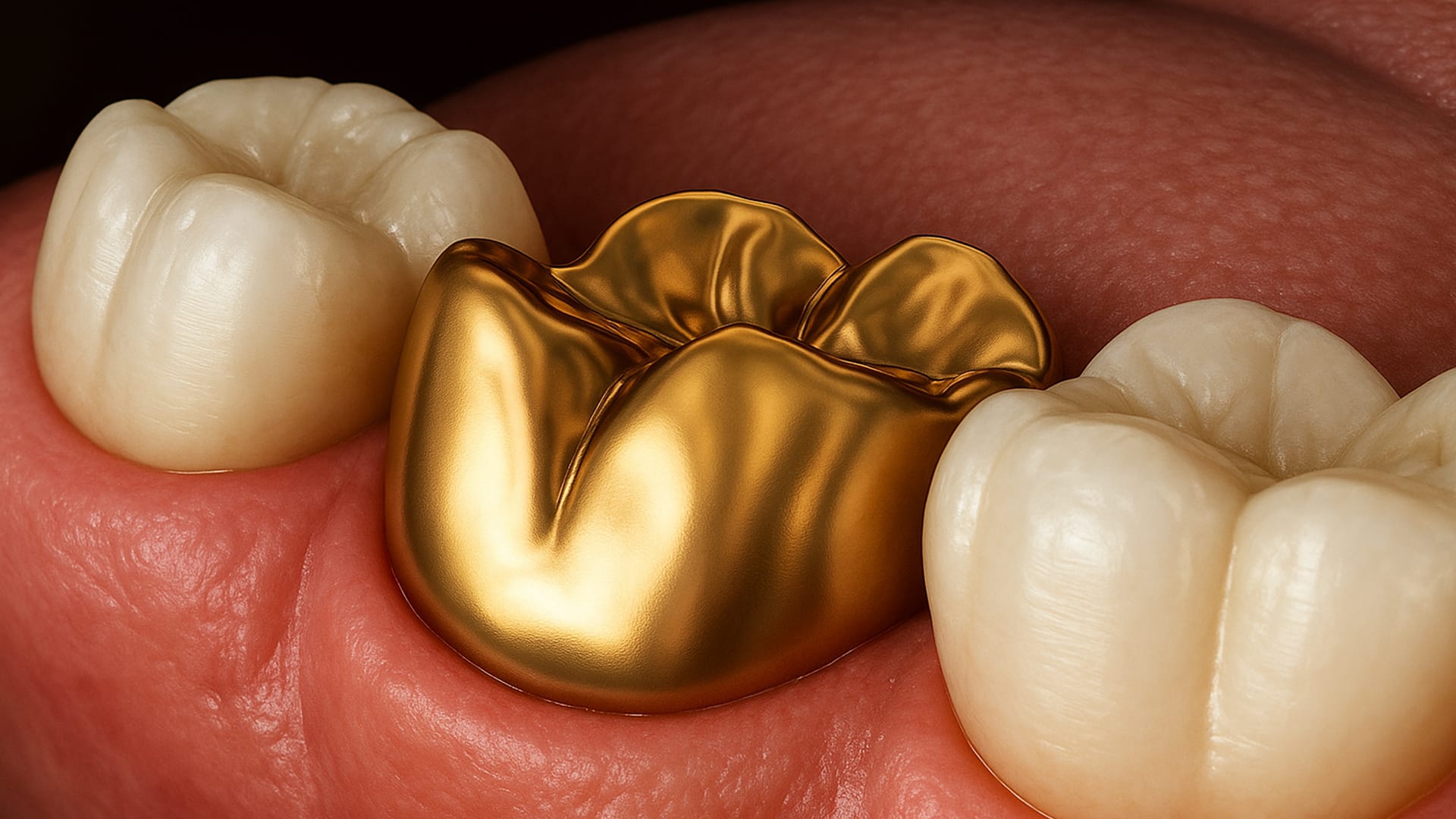 금 크라운 (Gold Crown)이 식립되어 있는 모습 
