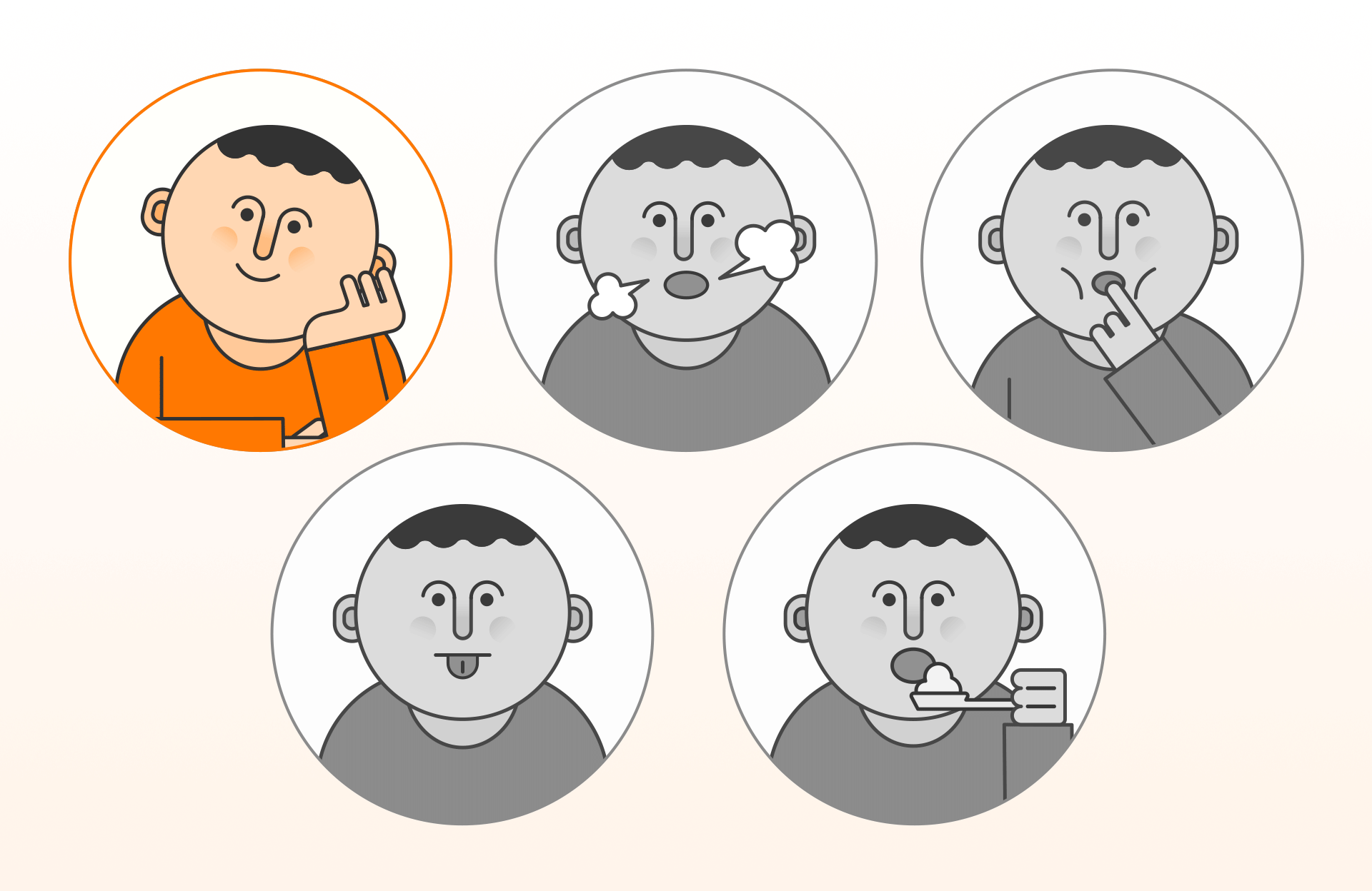 부정교합의 후천적인 생활습관을 나타낸 일러스트