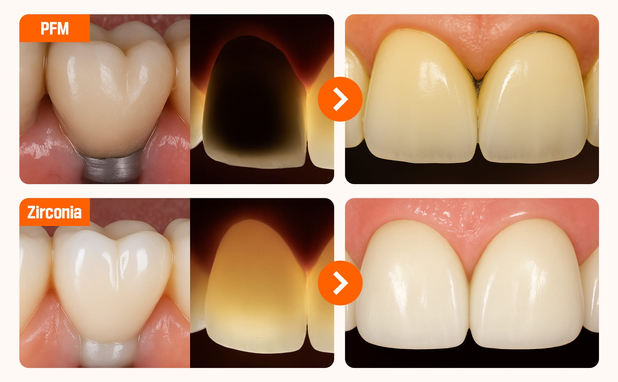 A comparison view of PFM and Zirconia implant crowns
