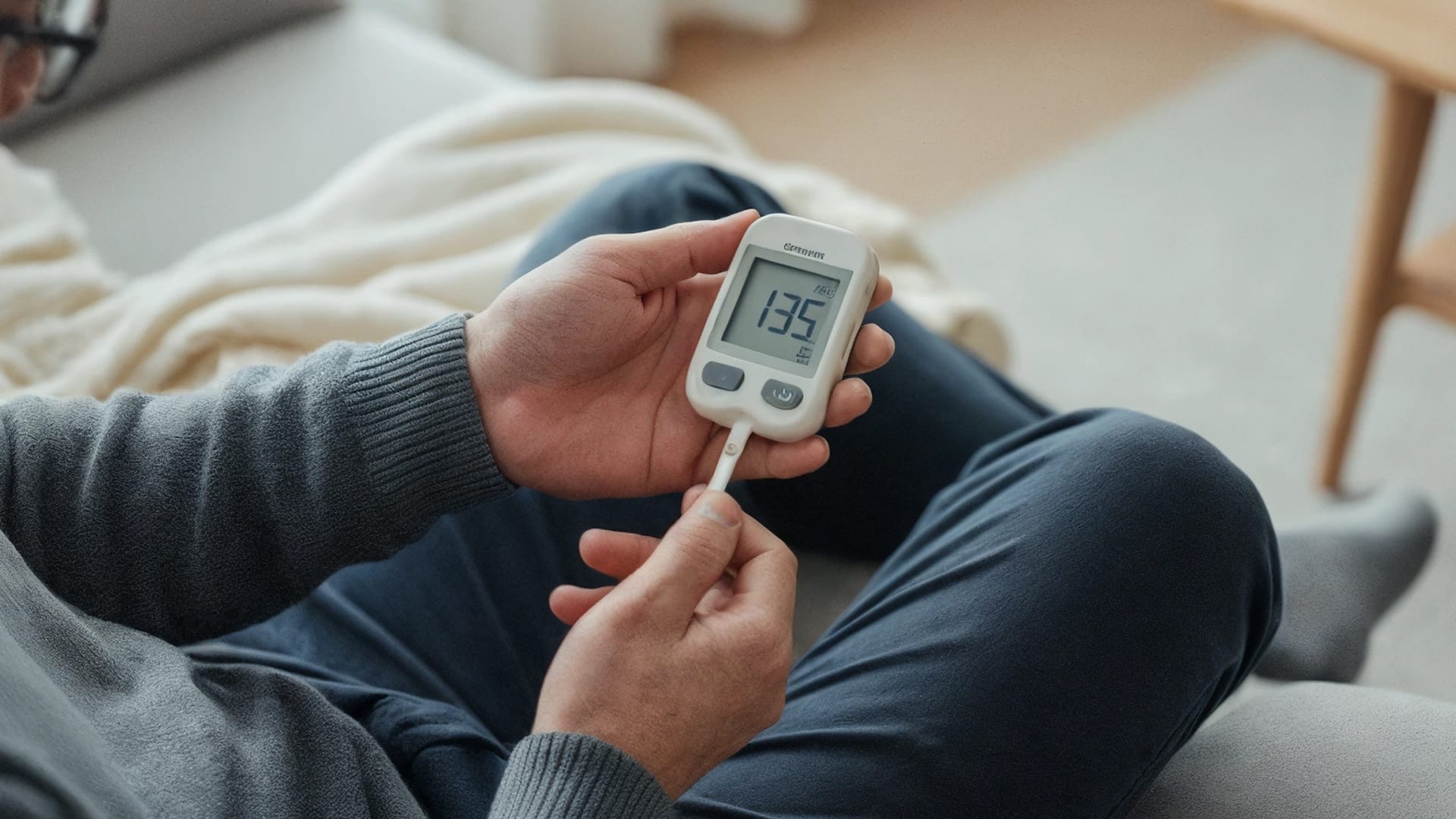 A diabetic patient checking their blood sugar level