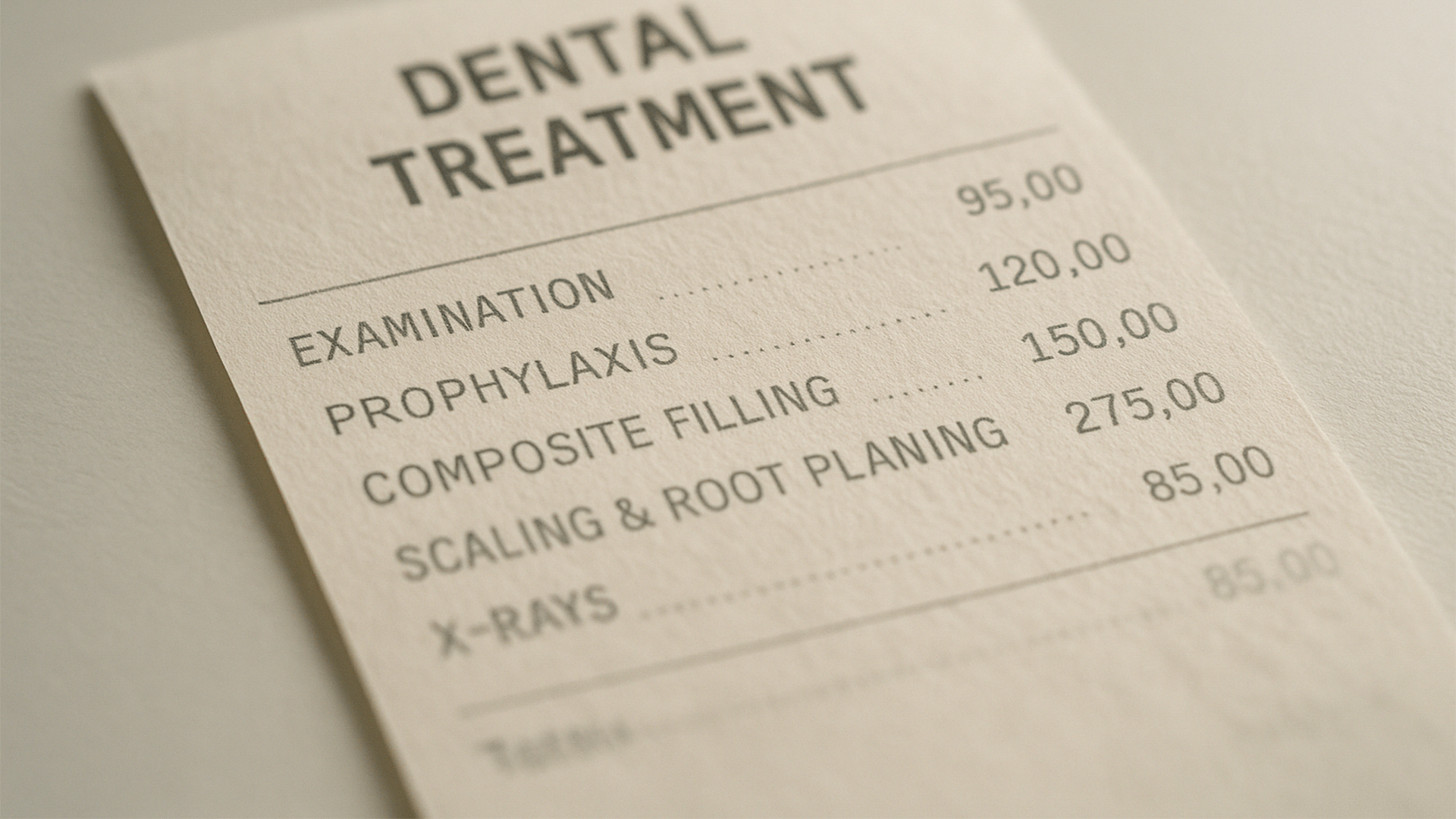 돋보기를 사용해 영수증을 자세히 살펴보고 숨겨진 추가 비용 항목(월 진료비, 유지장치 등)을 발견하는 모습을 표현한 이미지