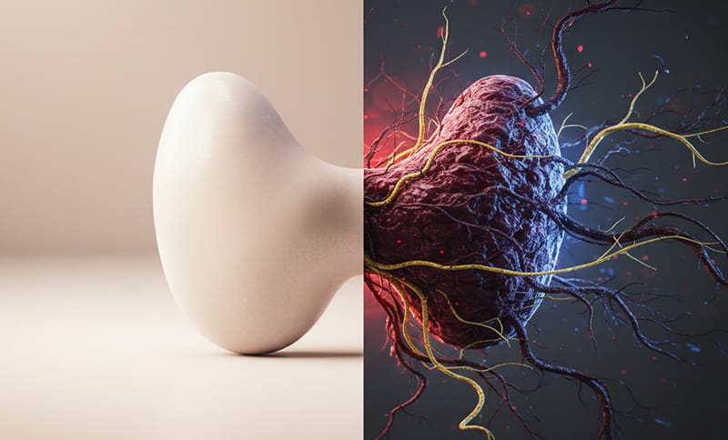 Main image illustrating the truth and necessary awareness of thyroid cancer hidden behind its nickname, "the kind cancer."