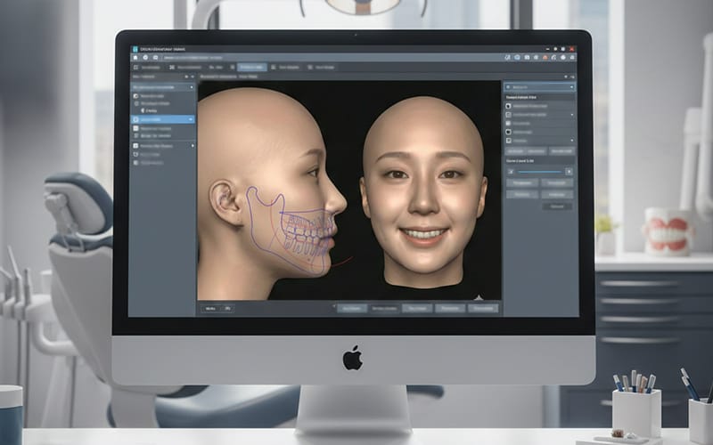 An image representing 3D orthodontic simulation, likely generated by Morpheus orthodontic software.