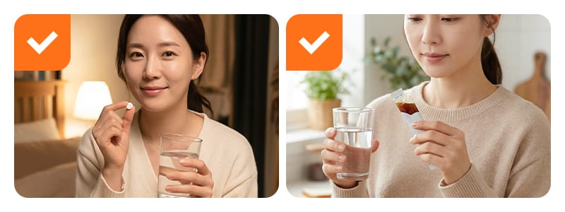 A scene of taking liquid thyroid medication late at night before going to sleep