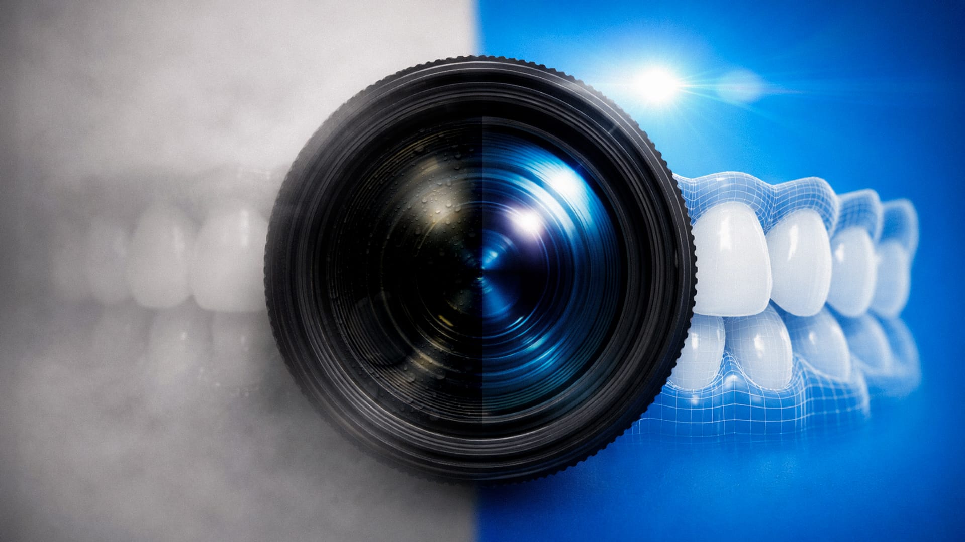 안개 낀 날의 카메라 렌즈'와 '맑은 날의 렌즈'를 대비시켜 보여주는 메타포 이미지