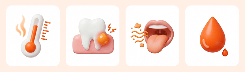 An infographic visualizing post-operative risks and warning signs following dental implant surgery.