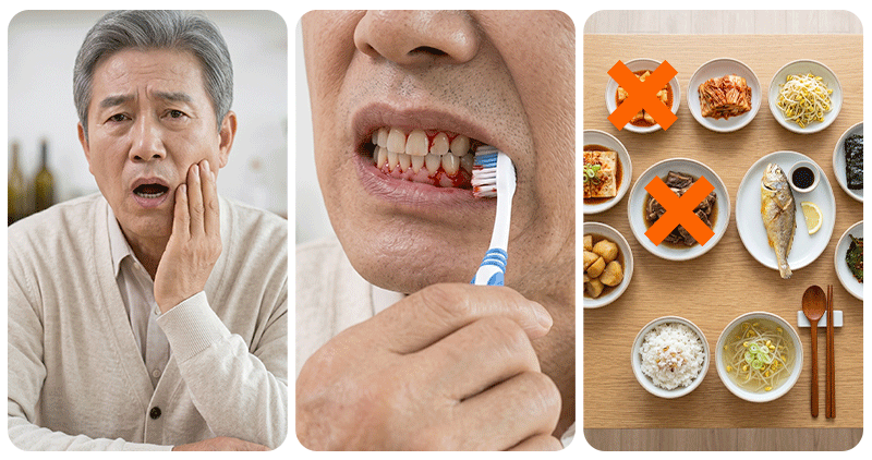 A visual representation of three daily life changes caused by pain when chewing