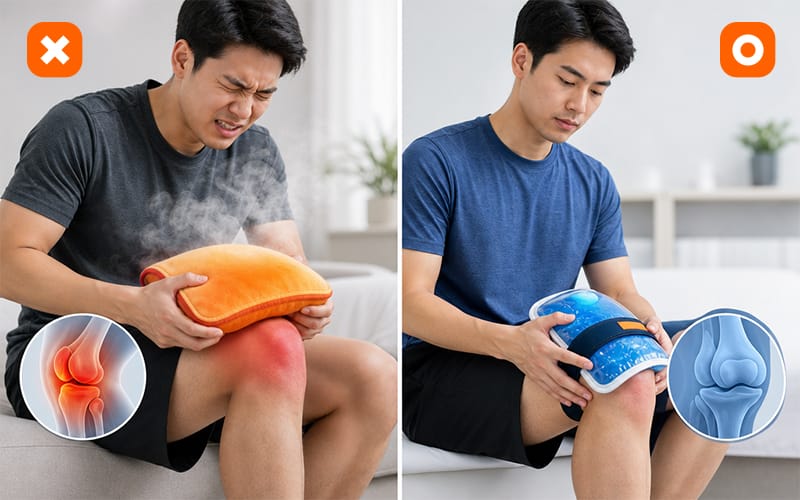 An image comparing cold therapy (ice pack) and heat therapy for joint pain