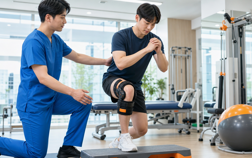 A patient performing rehabilitation exercises to recover from cartilage damage