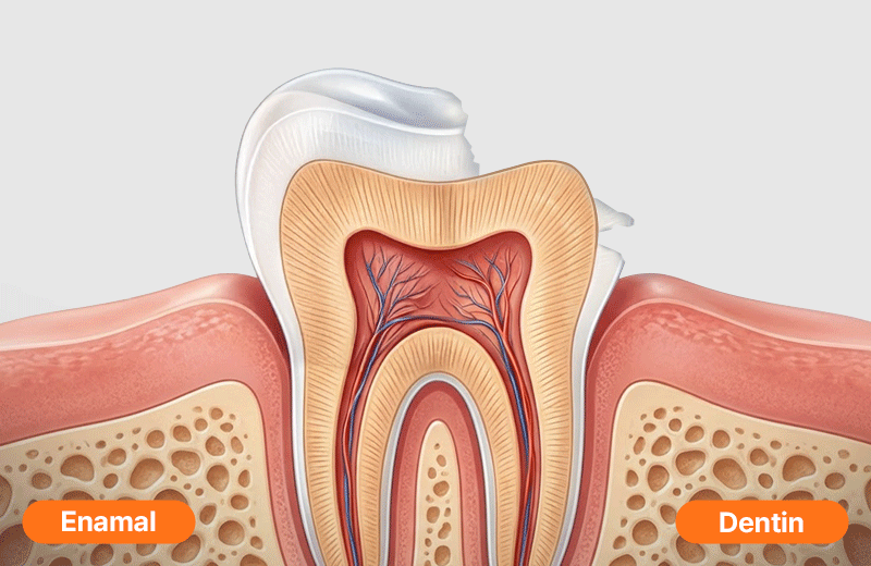 An infographic comparing veneer bonding strength on teeth with preserved enamel versus compromised enamel