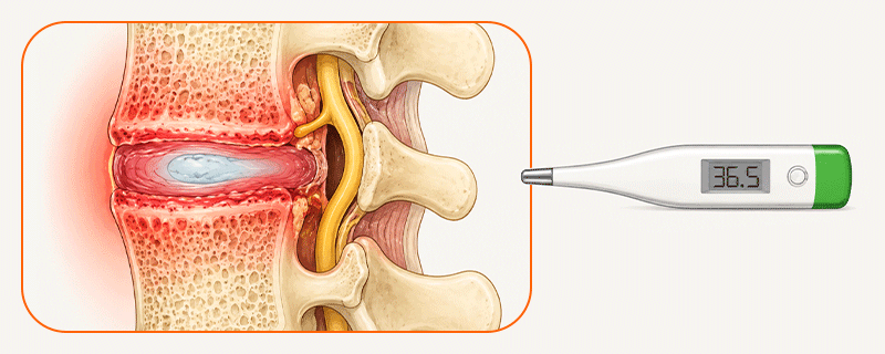 An infographic illustrating that spinal infections can develop even in the absence of a fever