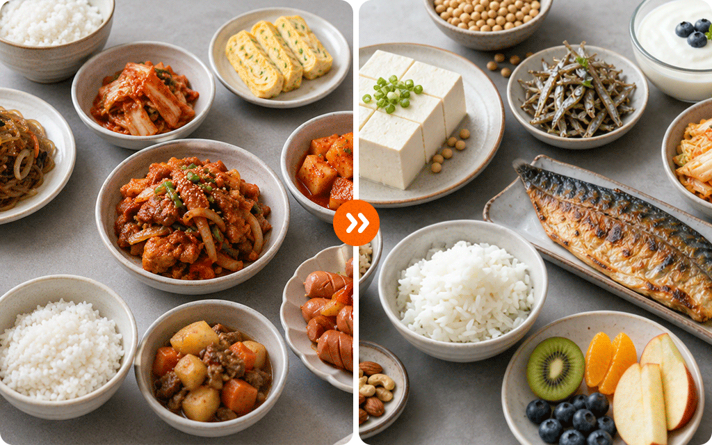 An image showing Korean food ingredient alternatives suited for menopause management