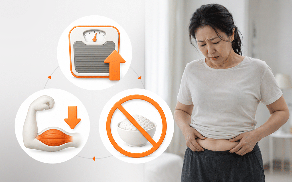 An infographic displaying the vicious cycle of severe crash dieting during menopause