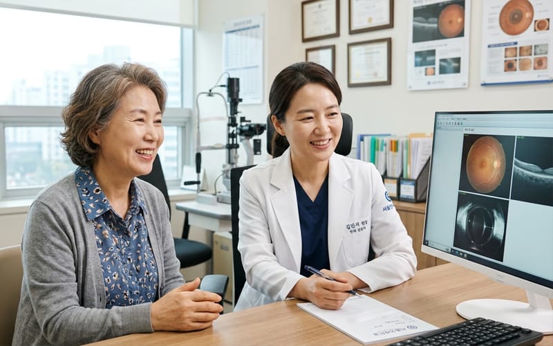 안과에서 상담을 받고 있는 환자
