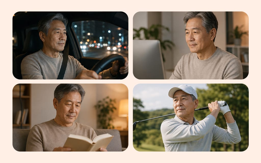 각 렌즈별 적합한 생활 패턴을 보여주는 이미지