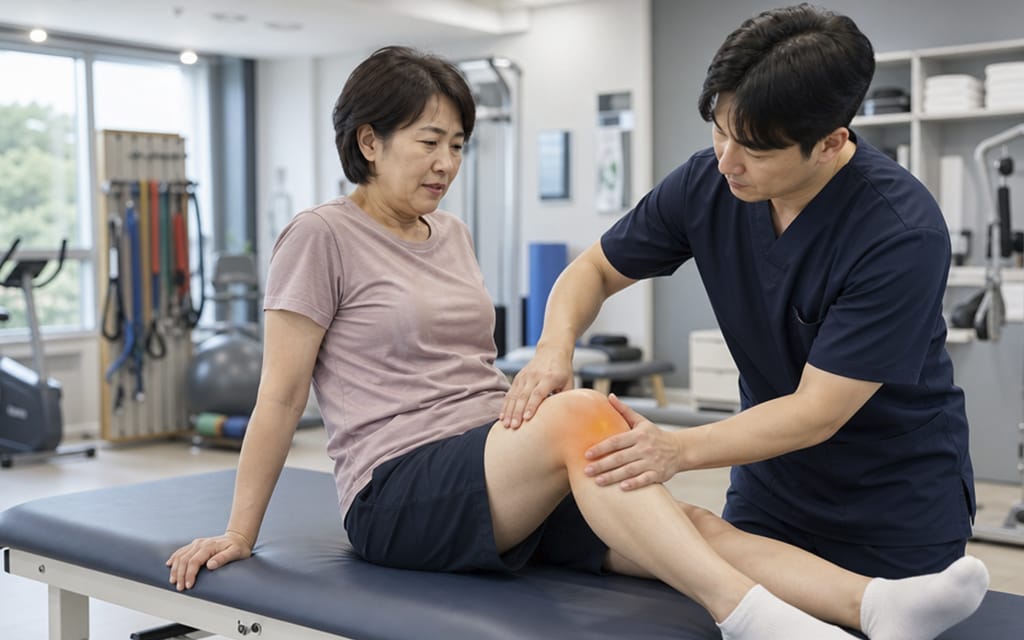 보존적 치료 (물리치료)를 진행하고 있는 4050 무릎 통증 환자